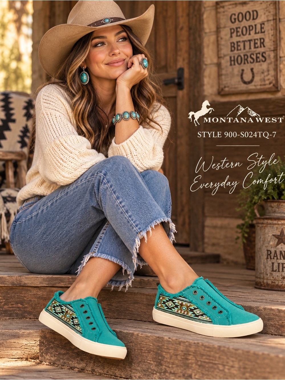 Montana West Turquoise Western Slip-On Sneakers Size 7 NIB